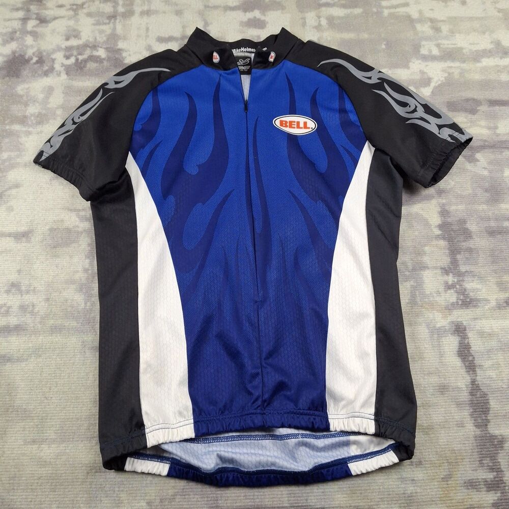 Verge Bell Helmets Cycling Jersey Mens XL 7 Blue Flames Tribal Bike Shirt Vtg